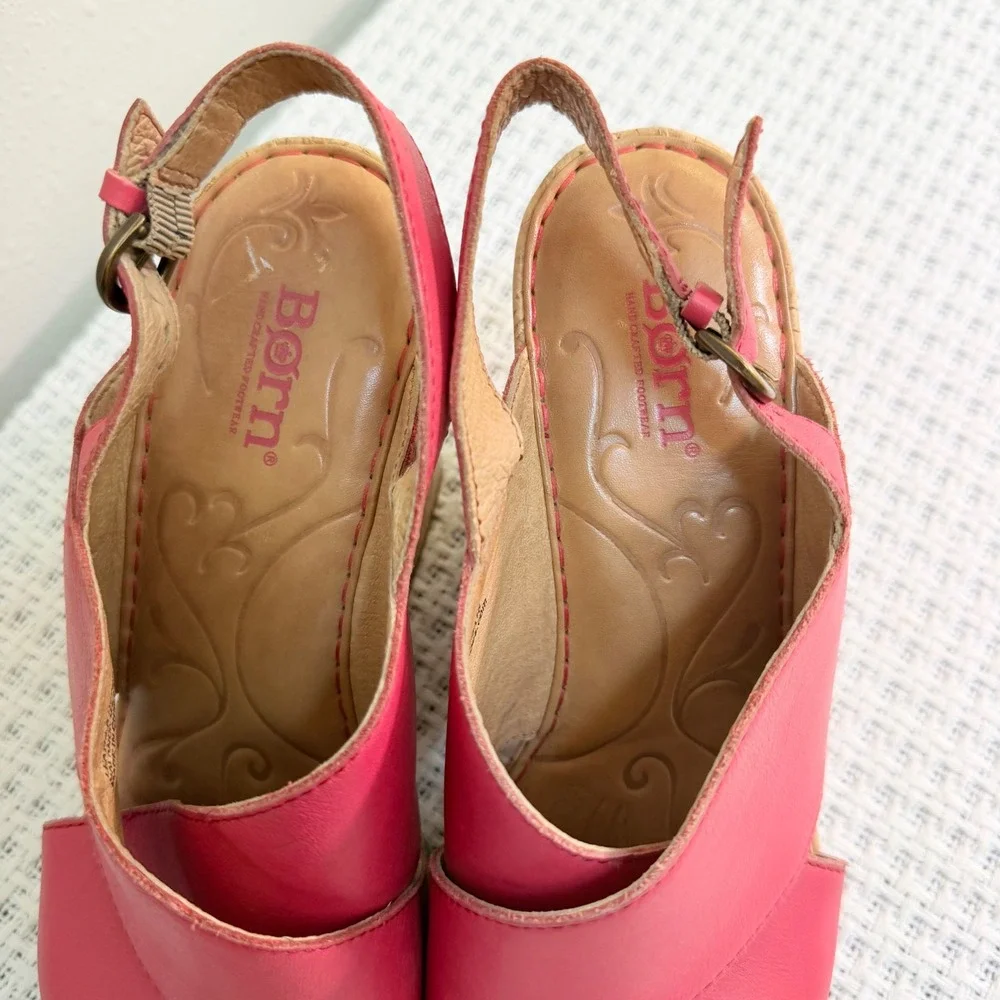 Born Wedge Sandals Women 9 Fuchsia Leather Crisscross Slingback Boho Summer Bold